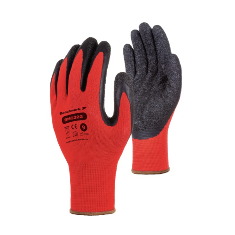 Benchmark BMG322 Latex-Palm Tactile Lint-Free Gloves (Red)